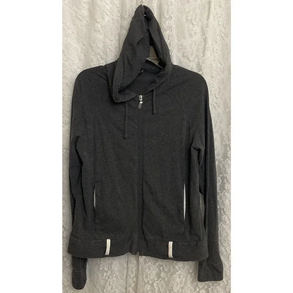 FUDA Women's Sport Hoody Active Wear Grey Yoga Sweeter Zip up Size M - Picture 2 of 9